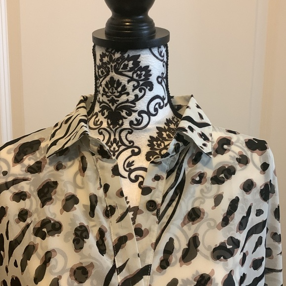 NWOT. Woman’s sheer short sleeve cocoon style top with hi/lo hemline. - Picture 2 of 9